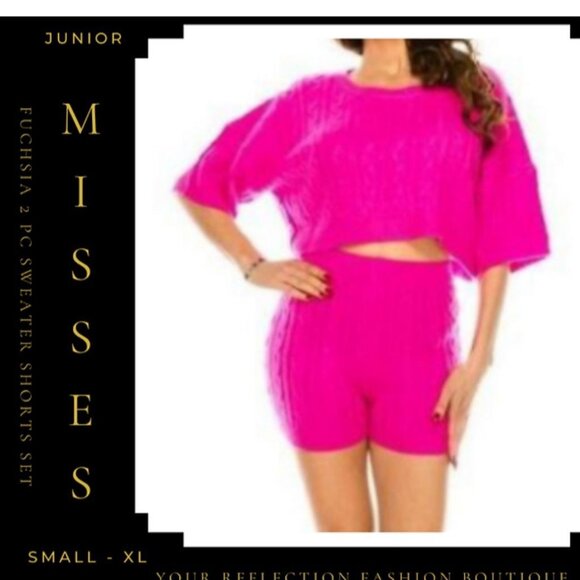 Junior/Misses- 2pc Fuchsia Sweater Set - Picture 1 of 10